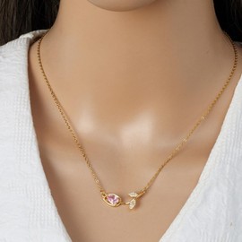 Caimeytie Women's Pendant Necklace, Necklace with Tulip Pendant, with White Zirconia, Women Gift, Mother Gift, Girl Gift, Cubic Zirconia Brass, Cubic Zirconia