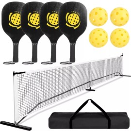 iMounTEK Portable Pickleball Set w/ 22FT Size Net Pickleball Paddles System+4 Pickleballs