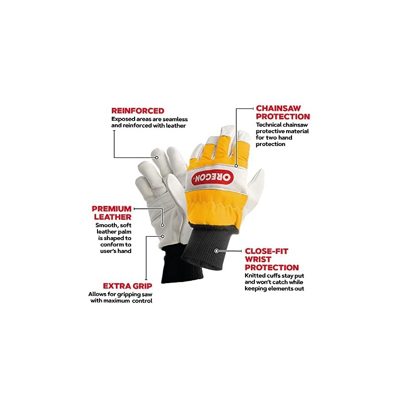 Oregon 295399XL Chainsaw Protective Gloves, Leather – Pair (XL),Yellow