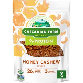 Cascadian Farm Organic Honey Cashew Granola, Protein Granola, Non-GMO, Resealable Pouch, 9 oz