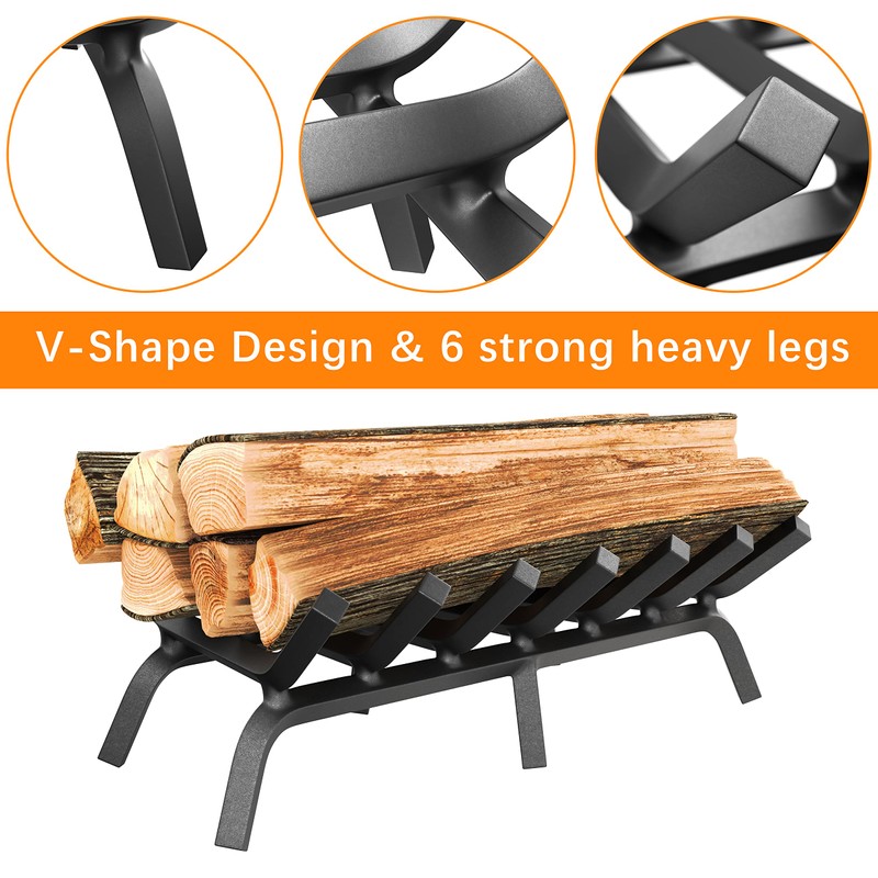 Mr IRONSTONE Fireplace Grate 30 inch Solid Steel Heavy Duty