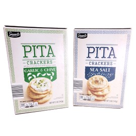 Savoritz PITA Crackers Sea Salt and Garlic & Chive 5oz 142g (Two Boxes)