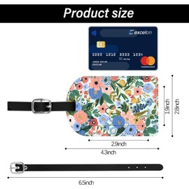 BHAHB 2 Pack Luggage Tag Luggage Tags PU Leather Suitcase Tags Aesthetic Cute Funny Travel Bag Labels for Women Girls-Flower Floral Pink Blue