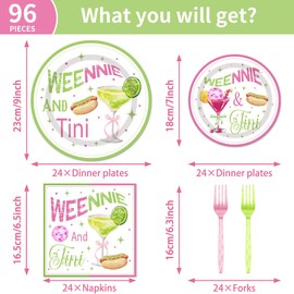 96Pcs Martini Party Decoration Disposable Tableware Set - Weenies and Tini Paper Plates Napkins Forks Pink Green Martini Theme Bridal Shower Engagement Bachelorette Party Supplies Serve 24 Guests
