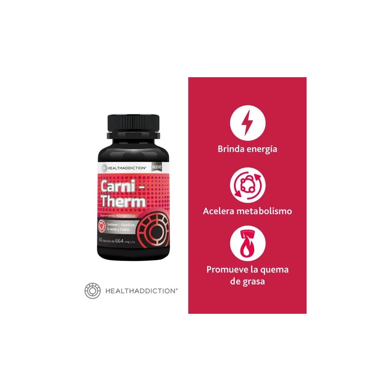 HealthAddiction Carnitherm – L-Carnitina, Té Verde y Cromo – Quema