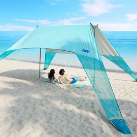 Beach Tent Shelter - Extra Large 150+ Sq Ft Coverage, UPF 50+ Sun Protection, Gull-Wing Design, Easy Setup Beach Shade for Beach and Backyard (Turquoise)