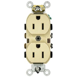 Leviton 5242-I 15 Amp, 125 Volt, Industrial Heavy Duty Grade, Duplex Receptacle, Straight Blade, Self Grounding, Ivory
