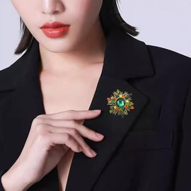 IMINI Vintage Green Crystal Flowers Brooch for Women and Girls Colourful Cubic Zirconia Snowflake Lapel Pins Badge Corsage Retro Dress Accessories Jewellery Gifts, Metal, Cubic Zirconia