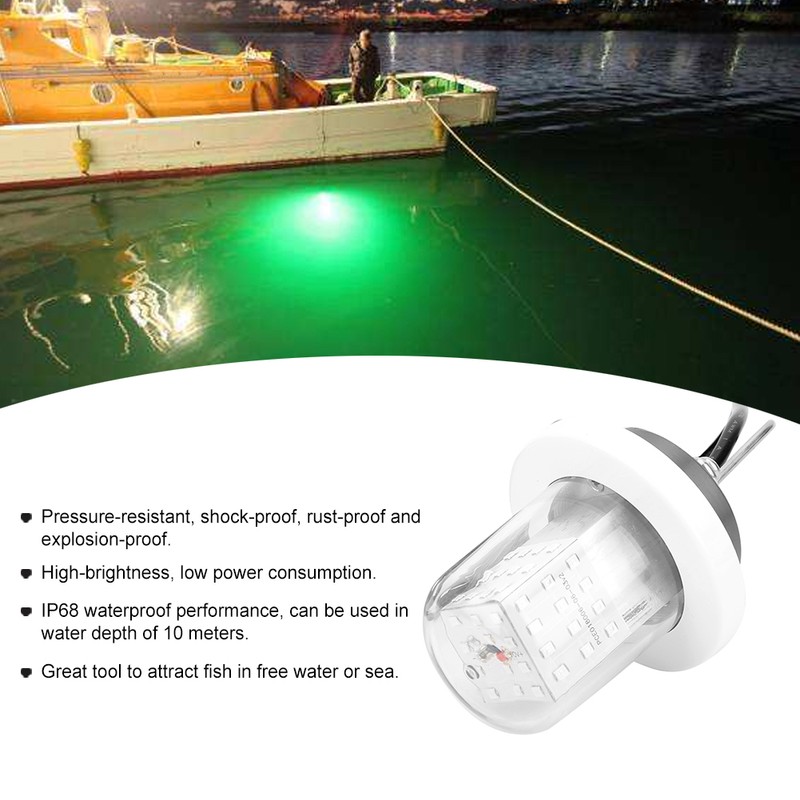 30W LED Underwater Fishing Light 18000lm Green Submersible Fish Attracting