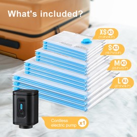 UPGOGO Combo 12 Pack Travel Vacuum Bags with Portable Electric Pump, Space Saver Vacuum Storage Bags for Clothing and Luggage, Travel Essentials