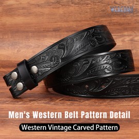 WERFORU Western Leather Belt Strap for Men Women Cowboy Western Belts without Buckle Men Western Leather Belt for Jeans Pants Dresses,black,Fit Size 29"-33"