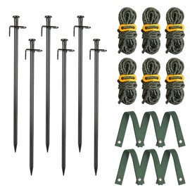 Tree Stakes and Supports, Fetanten Tree Stake Kit with Tree Straps and Rope in Outdoor Yard, 6 PCS 11.8 Inch Heavy Duty Steel Tree Stabilizer Ground Anchor Protect Leaning Tree Straightening
