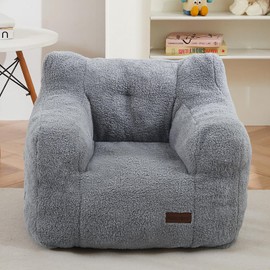 MAXYOYO Kids Sherpa Bean Bag Chair, Boucle Toddler Chair Toddler Bean Bag Couch for Girls and Boys, Teddy Lazy Sofa Accent Chair with Pocket for Playing, Grey
