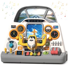 Mostop Toddler Steering Wheel Toy with Lights and Sounds: Interactive Airplane Dashboard for Kids, Jet Pilot Simulator Driving Toy for Boys Girls 3+, Pretend Play Flying Toy for Toddlers Birthday Gift