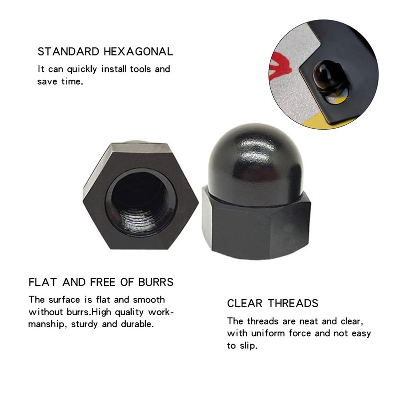 Nylon Dome Cap Nuts 100 Pcs M6 (6mm) Thread Hex