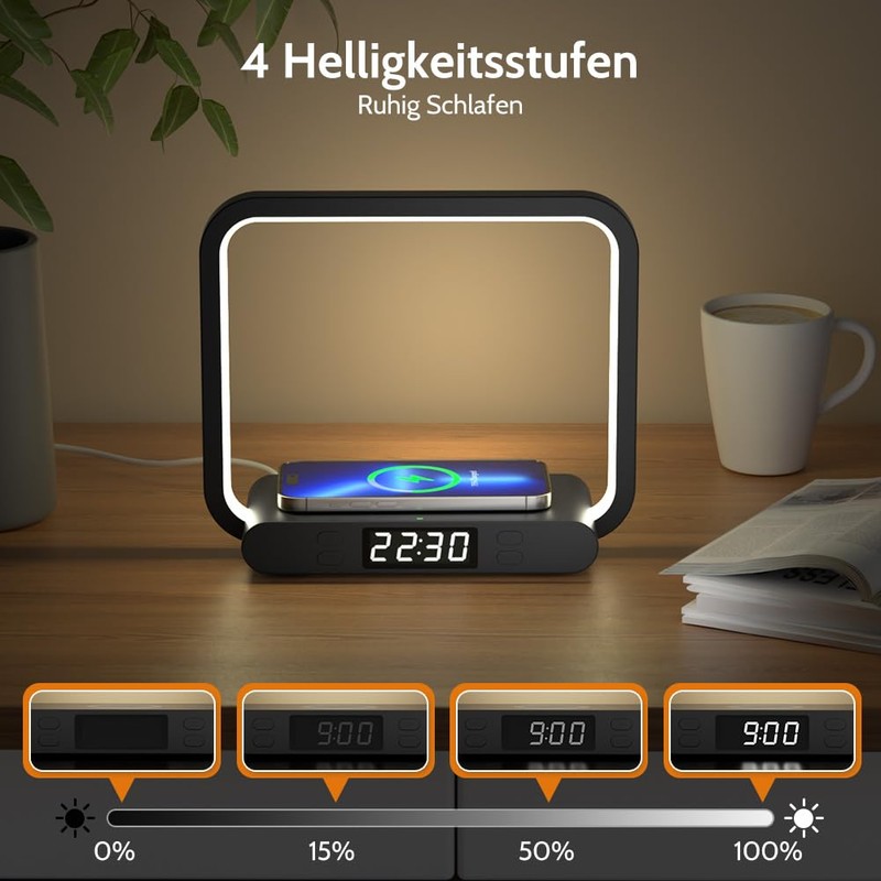 VOSFEEL Bedside Lamp with Charging Function Touch Dimmable (Black)