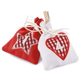 pajoma Advent Calendar for Filling Chequered 24 Fabric Bags Gift Bags Christmas Calendar DIY (Red)
