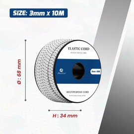 Abma Cord Rubber Cord 3 mm x 10 m Rubber Cord Elastic Cord Round Rubber Cord for Backpack, Party Hats, Jewellery, Crafts, Camping, Tent - White and Black