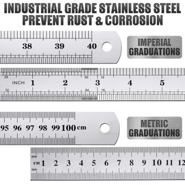 Lothee 12 Pieces Bulk Metal Yard Stick Large Stainless Steel Ruler Rule Measure Straight Edge 1 Metre Meter 40 Inch / 100 cm School Classroom Measuring Tool for Student Teacher Woodworking