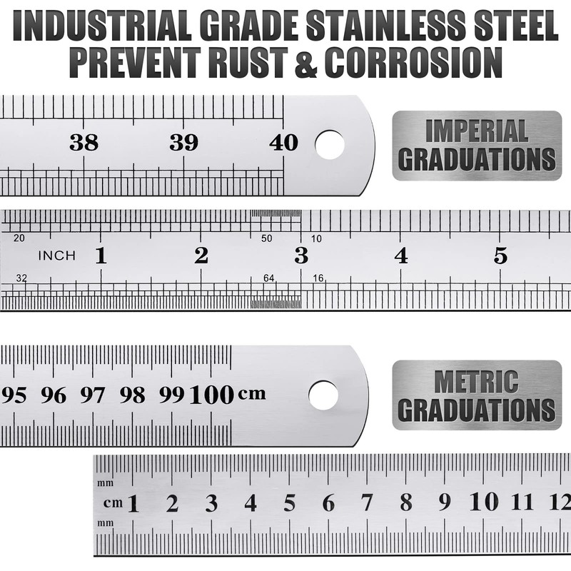 Lothee 12 Pieces Bulk Metal Yard Stick Large Stainless Steel