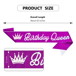 Vuzvuv Birthday Queen Sash for Women Girls, Glitter Happy Sash With Foil Letters for Party Decoration - Iridescent Purple