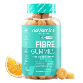 Fibre Gummies – 4000 mg High Fibre – Fibre Supplements with Calcium for Gut Health and Digestive System Support - Vitamin D, B12, Chromium and Inulin - 60 Gummies – by Novomins