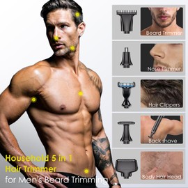 DoCatop Back Shaver for Men, 5-in-1 Electric Back Hair Removal Razor with Adjustable Extension Handle, Body Hair Trimmer Grooming Kit for Wet or Dry Shaving,Rechargeable,Waterproof (Black)