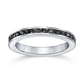 Cubic Zirconia Black Stackable CZ Channel Set Eternity Band Ring Simulated Onyx For Women Teen .925 Sterling Silver