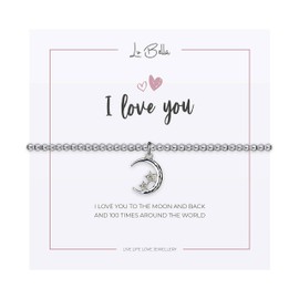 Lu Bella Silver Womens Friendship Love Charm Bracelet - Womens Stackable Jewellery - Adjustable Stretchy Present Jewellery with Moon Charm and Gift Bag from