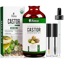 Kanzy Castor Oil Organic Cold Pressed 100% Pure, Organic Castor Oil for Hair Growth Natural Castor Oil for Body, Hair, Nails, Eyelashes, Eyebrows