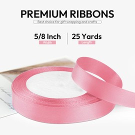 HimBen 5/8 Inch 25 Yards Satin Ribbon Light Pink, Solid Color Fabric Ribbon for Gift Wrapping, Wedding, Polyester Gift Ribbon for Birthday Party Decoration, Craft, Hair, Floral, Sewing