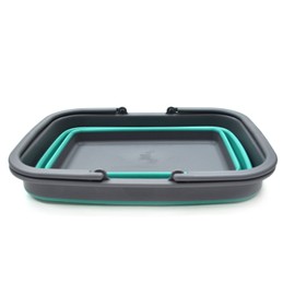 SAMMART SAMMART 9.2L (2.37Gallon) Collapsible Tub with Handle - Portable Outdoor Picnic Basket / Crater - Foldable Shopping Bag - Space Saving Storage Container (1, Turquoise Blue)