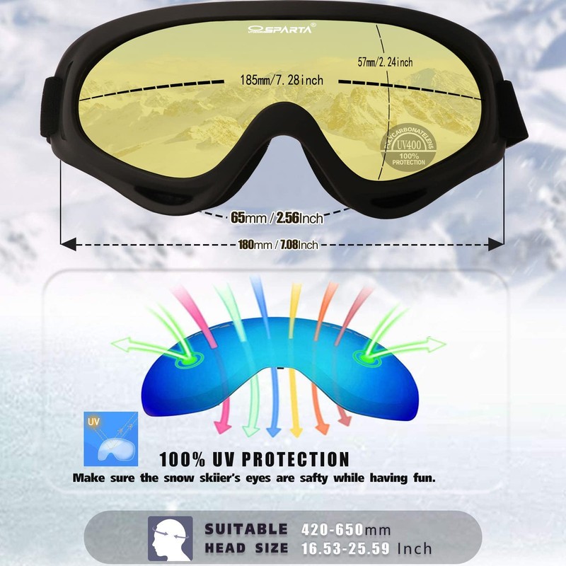 OUTDOORSPARTA 2-Pack Ski Goggles (3. Gray Frame, Clear Lens; Black