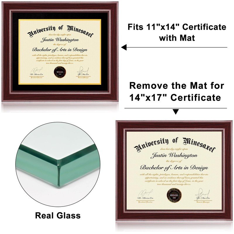 Minesaxel 14x17 Diploma Frames 11x14 with Black Mat - Cherry