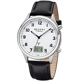 Regent Men's Analogue Digital Quartz Watch with Leather Strap 11030185, silver/black, Strap.