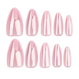 RIICFDD 30 Pcs Press on Nails Short Fake Nails Light Pink Nails Almond Shape False Nail Tips with Solid Color Designs Artificial Glossy Acrylic Stick on Nail Full Cover Fingernails Manicure for Women