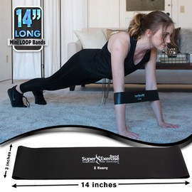 Super Exercise Band 5 Pack 14" x 3" Extra Long Black X Heavy Strength Mini Loop Bands. Non-Latex Resistance for Fitness, Physical Therapy, Pilates, and Strength Training.