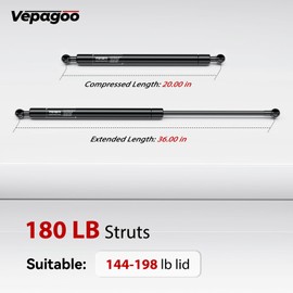 Vepagoo 36 inch Gas Strut 180Lb/801N Heavy Duty Lid Gas Struts Shock Lift Support Spring for Tonneau Cover RV Kitchen Door Truck Bed Trailer Cap Bed Custom Wooden Cover, Set of 2