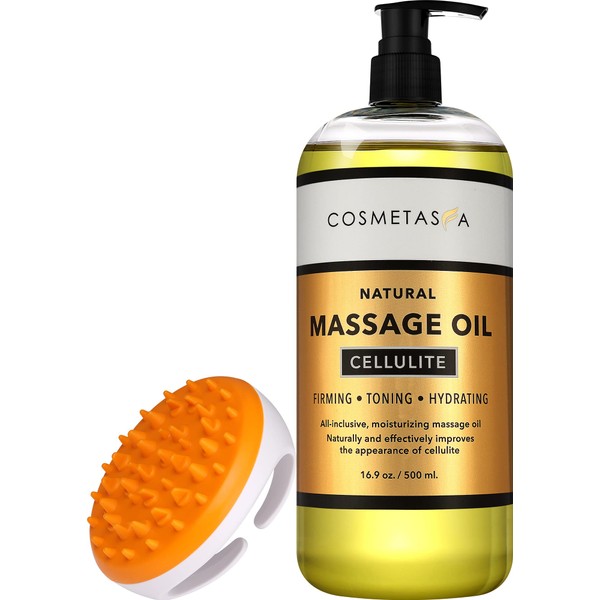 Cellulite Massage Oil with Massager Mitt - 100% Natural Cellulite Oil, Highly Absorbable and Deeply Penetrates Skin- Firms, Tones, Tightens & Moisturizes Skin by Cosmetasa 16.9 oz