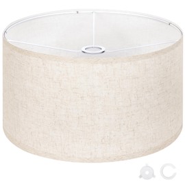 OUTON Beige Large Drum Lamp Shades for Floor Lamps, 17.5" Top x 17.5" Bottom x 9" High, Easy to Assemble, Replacement Linen Lampshades for Table Lamps & Bedside Lamps (1.65" Spider)
