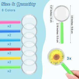 Aodaer 12 Pack Plastic Magnifying Glasses 6 Color Hand Held Magnifying Glasses Colorful Reading Magnifiers for Party Favors School Students