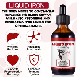 Liquid Iron Drops for Dogs,Iron Supplements for Dogs with Folate & Vitamin B12, Promotes Blood Health, Improve Anemia, Low Enery Levels and Lethargy, Caramel Flavor -60ml