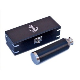 Hampton Nautical Captain's Chrome/Leather Spyglass Telescope with Black Rosewood Box, 14"