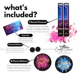 Confetti Crown Baby Gender Reveal Confetti Powder Cannon | 12” [PACK OF 2 Pink] - 100% Biodegradable Confetti & Powder Smoke (Pink)