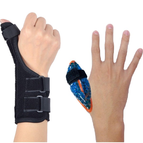 BodyMoves Thumb Splint Brace Plus Finger Hot and Cold Gel Pack- for de quervain's tenosynovitis, Tendonitis, Trigger Thumb spica,Carpal Tunnel, CMC Adjustable wrist and Reversible(Left and Right Hand)
