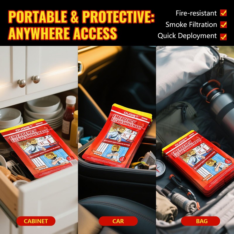 Ougist Portable Fire Escape Smoke Mask, Full Face Protection for