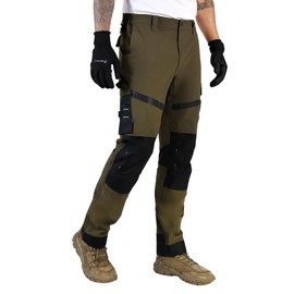 Ellobird Construction Work Pants for Men Summer Cargo 4 Way Stretch Relaxed Fit Water Repellent Double Knee Work Utility Ivy Green