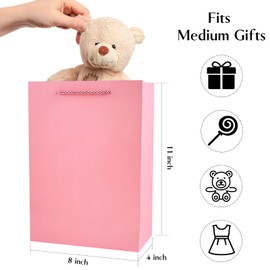 Jutieuo 10 Pcs Luxury Pink Gift Bags with Tissue Paper, 11x8x4 Inches Medium Size Valentine's Day Paper Gift Bags with Handles for Women Girls Ladies Party Favor Bags, Bridesmaid Proposal Bags