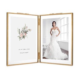 Rising Star Brass Frame, Double 8x10 Folding Picture Frames, Gold Metal Pressed Glass Photo Frames
