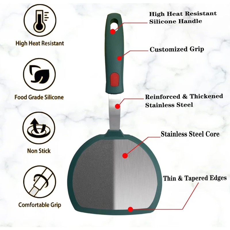 Tenta Kitchen Silicone Turner Spatula Non-Stick Cookware Safe Wide Pancake